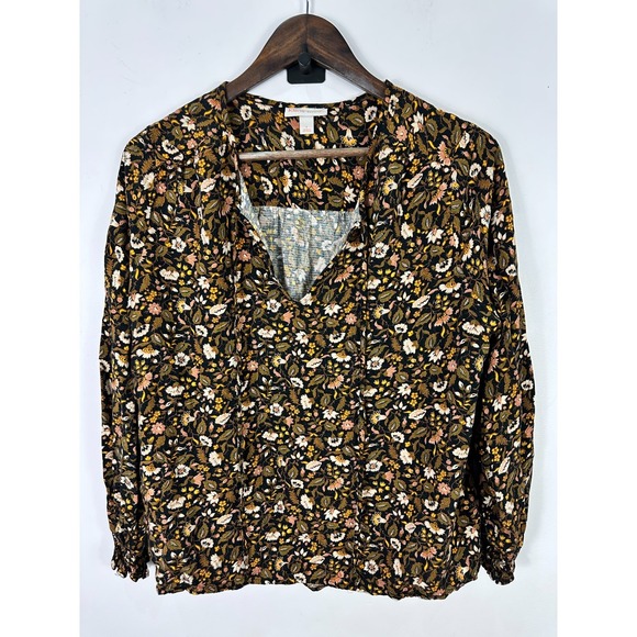 Knox Rose Tops - Knox Rose Floral Peasant Top Women Large Black Long Sleeve Dark Cottage Feminine